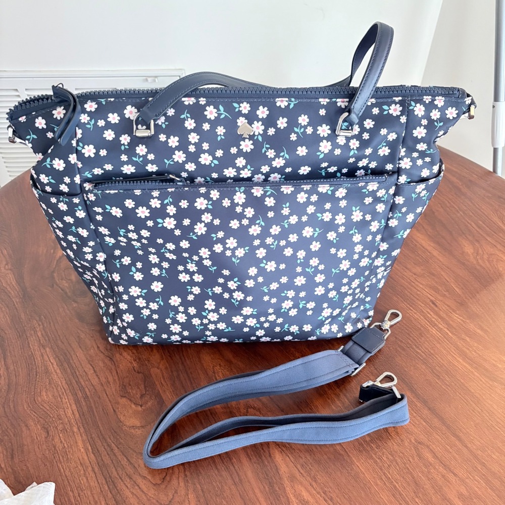 Kate Spade Floral Jae Diaper Baby Bag Women Blue Large Nylon Crossbody Tote